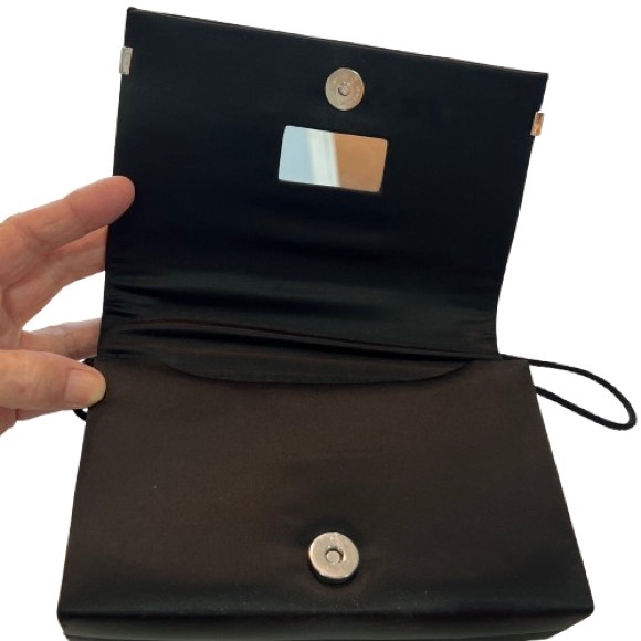 Valerie Stevens Satin Evening Bag Rhinestones Clutch Shoulder Strap Mirror - Picture 3 of 7